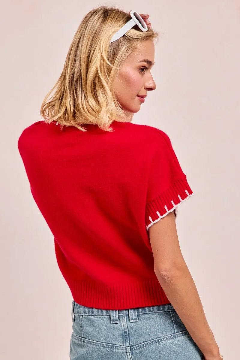 BiBi Gameday Sequin Football Embroidered Stitch Sweater