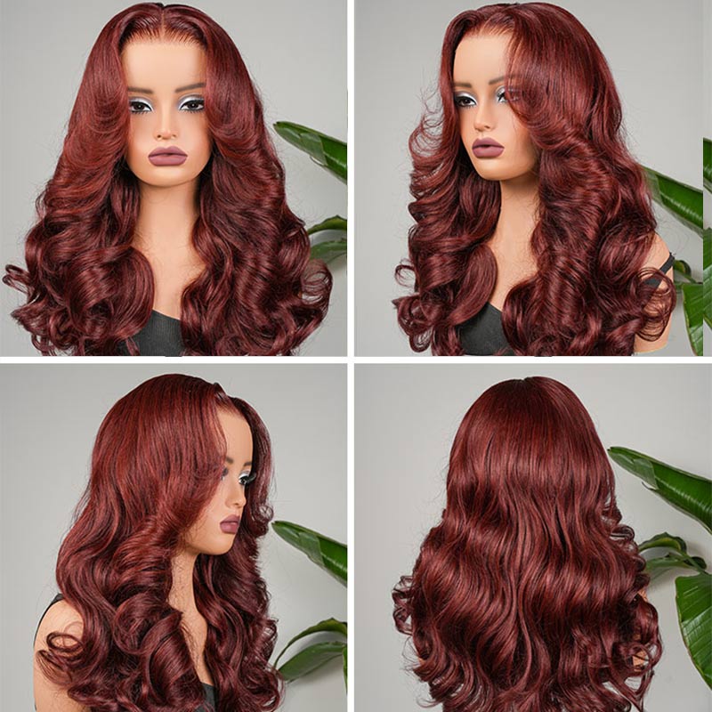 Junoda Cherry Cola Red Wig Pre-Everything Glueless Wig Layered Cut Customized Wave Human Hair Wig