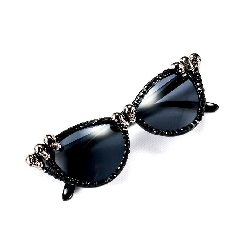 Gothic Skull Sunglasses Halloween Christmas Cat Eye Crystal Punk Sun Glasses