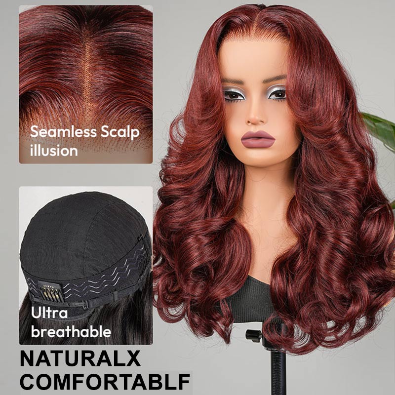 Junoda Cherry Cola Red Wig Pre-Everything Glueless Wig Layered Cut Customized Wave Human Hair Wig