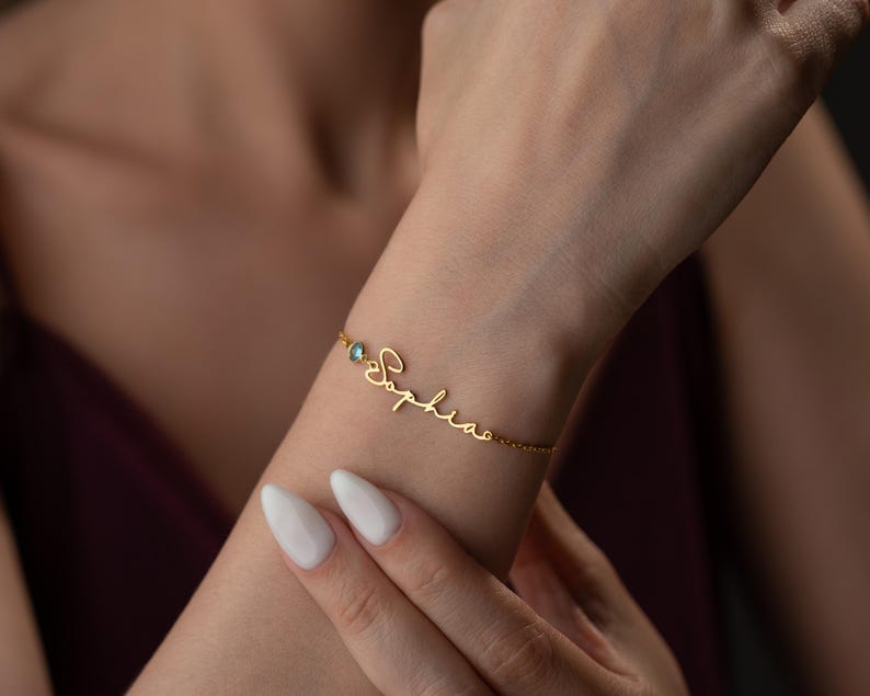 Personalized Cursive Name & Birthstone Bracelet
