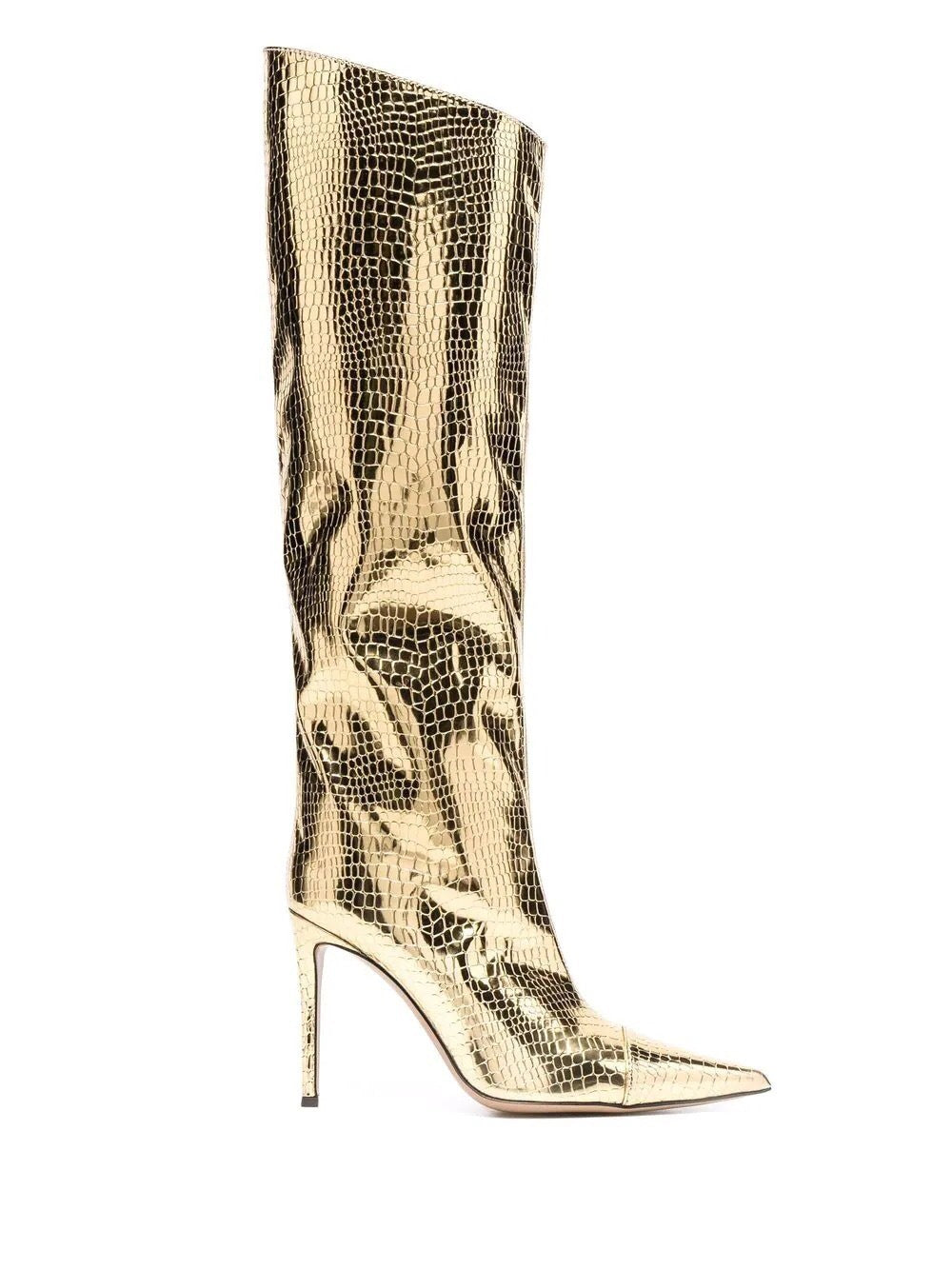 Women's New Stone Print Boots Sexy Runway Stiletto Pointed Toe High Boots 10cm High Heel Side Zipper Boots