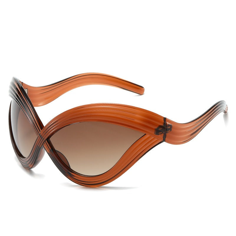 Line cat eye sunglasses, fashionable runway style futuristic hip-hop sunglasses