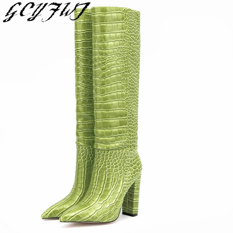 Luxury Pointed Toe Knee High Boots Women's Heels