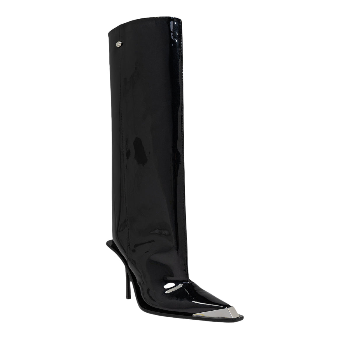 Women's large straight leg boots with metal iron toe medium length large size square toe high-heeled boots