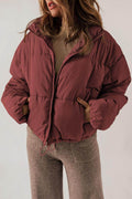 Zip Up Collared Neck Long Sleeve Winter Coat for Women