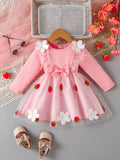 Children's Bow Decor Ruffle Trim Dress