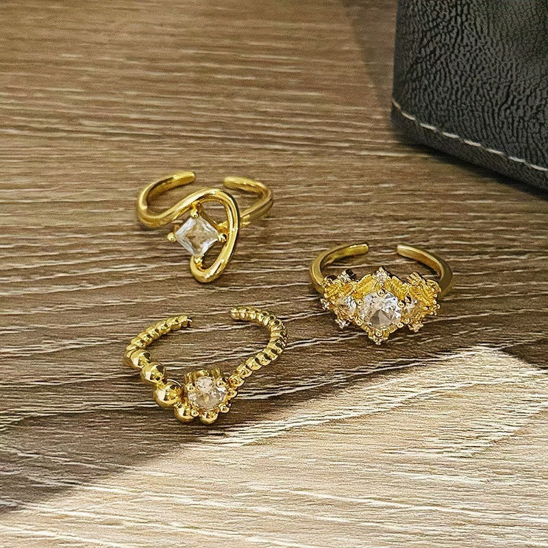 Zircon Inlay Geometric Open Ring Set