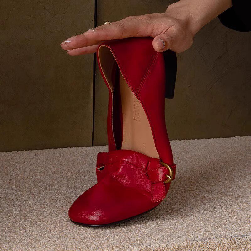 Vintage Red Square-toe Pumps For Women