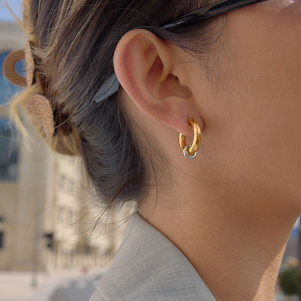 Two Tone Stainless Steel C Hoop Earrings