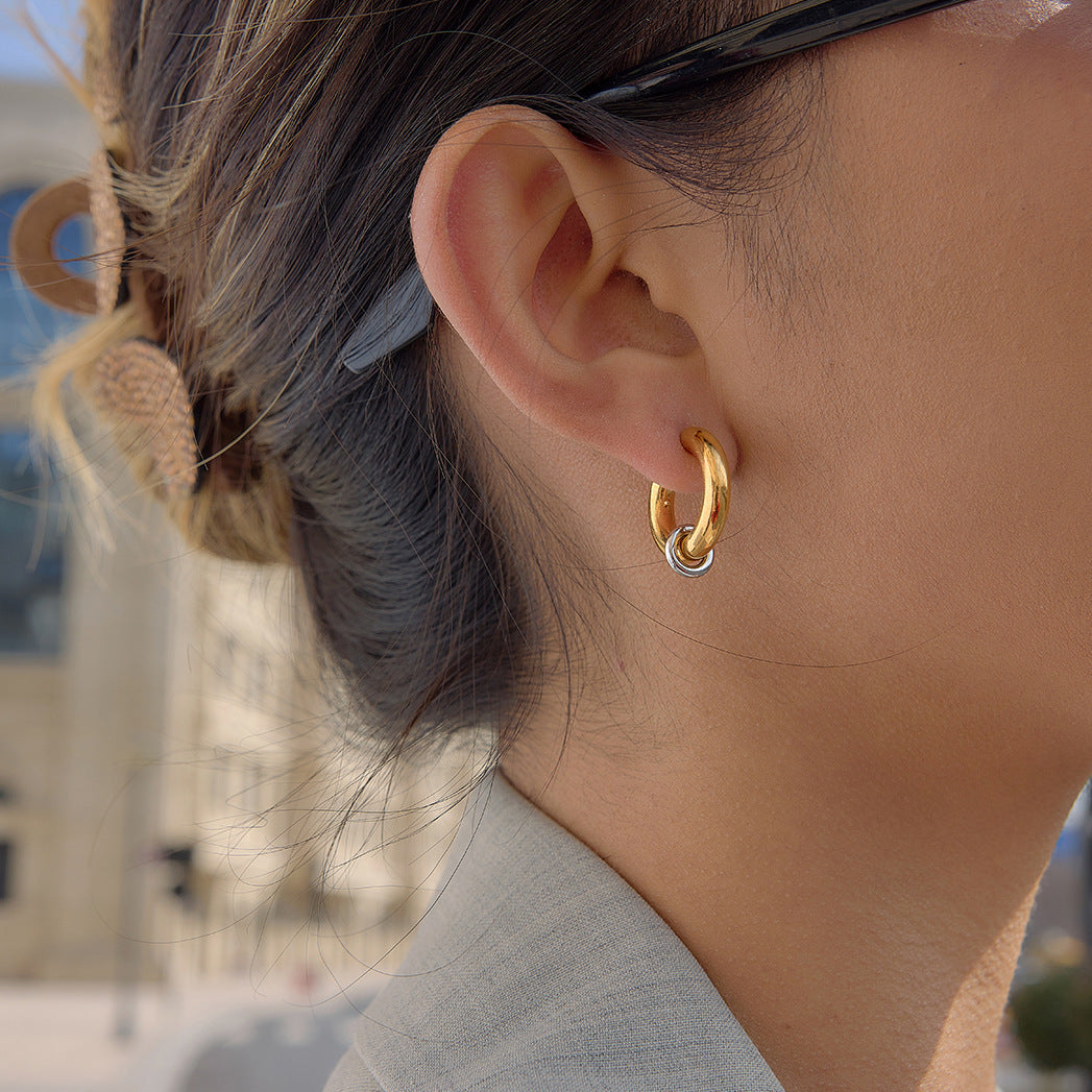Two Tone Stainless Steel C Hoop Earrings