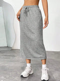 Slit Drawstring Midi Skirt