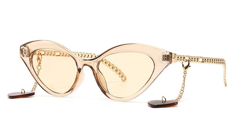 Sunglasses women cat eye gold brown vintage ladies sun glasses uv400 chain decoration female birthday gifts