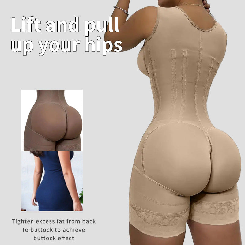 Women's Plus Size Waist-Cinching Double-Layer Bodyshaper with Hip Lift & Zipper