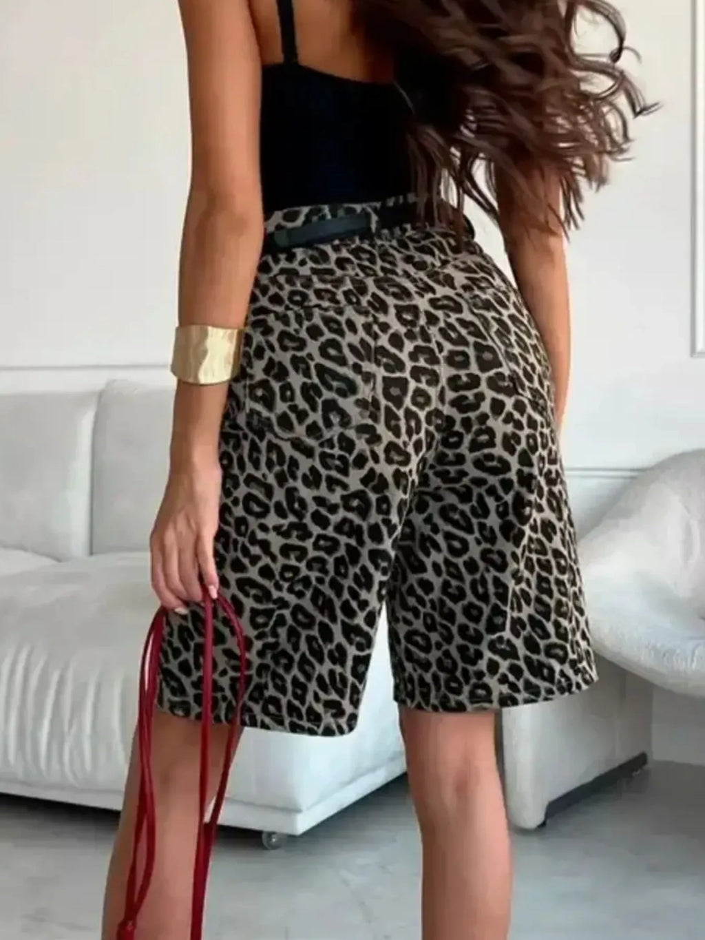 Leopard Print High-Waisted Casual Shorts