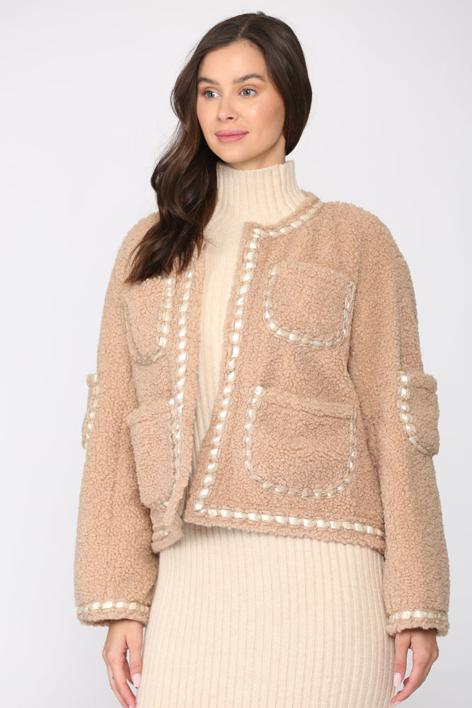 Judy Sherpa Jacket with Braided Ribbon Trim-3