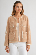 Judy Sherpa Jacket with Braided Ribbon Trim-0