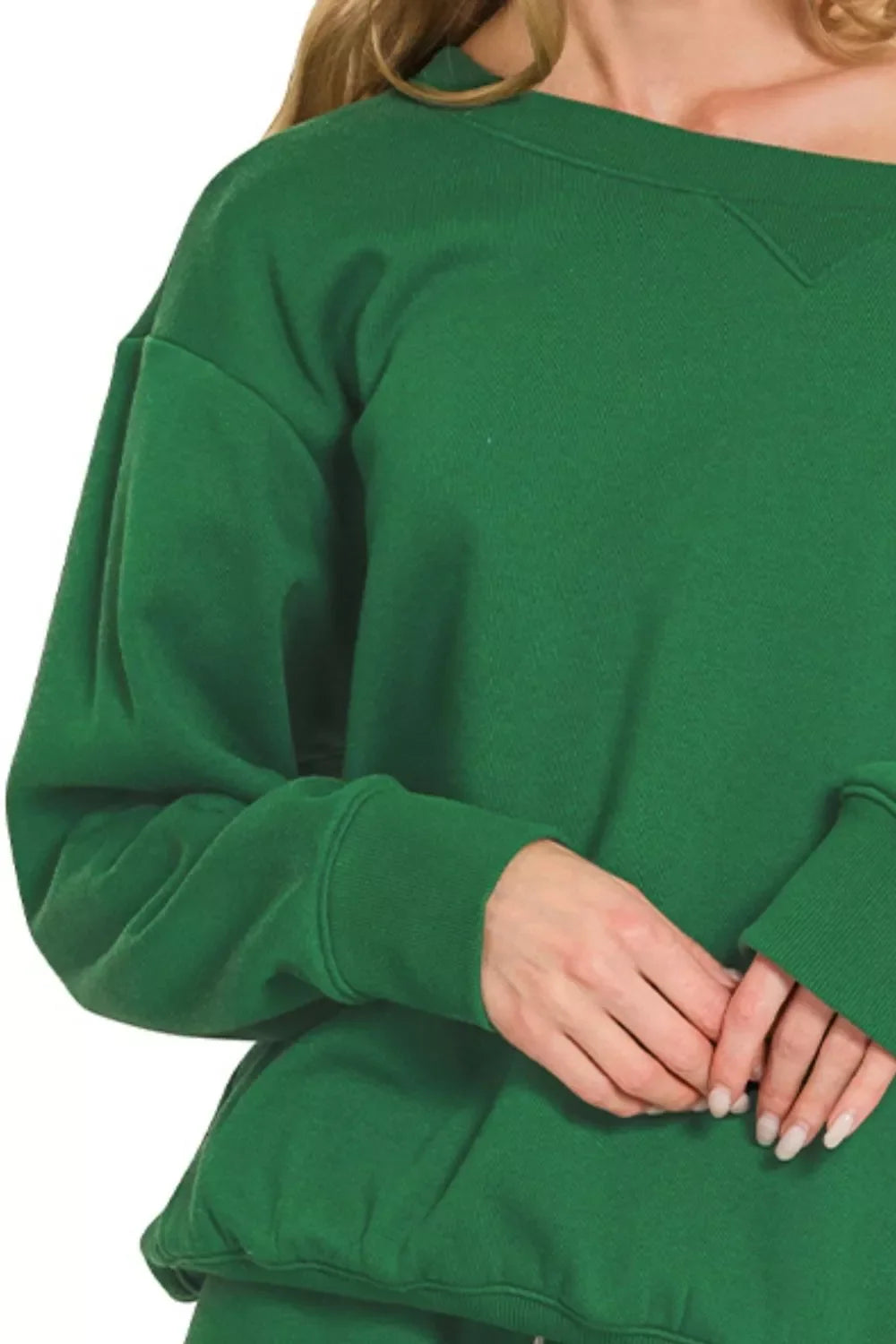 Zenana Fleece Boat Neck Sweatshirt and Shorts Set