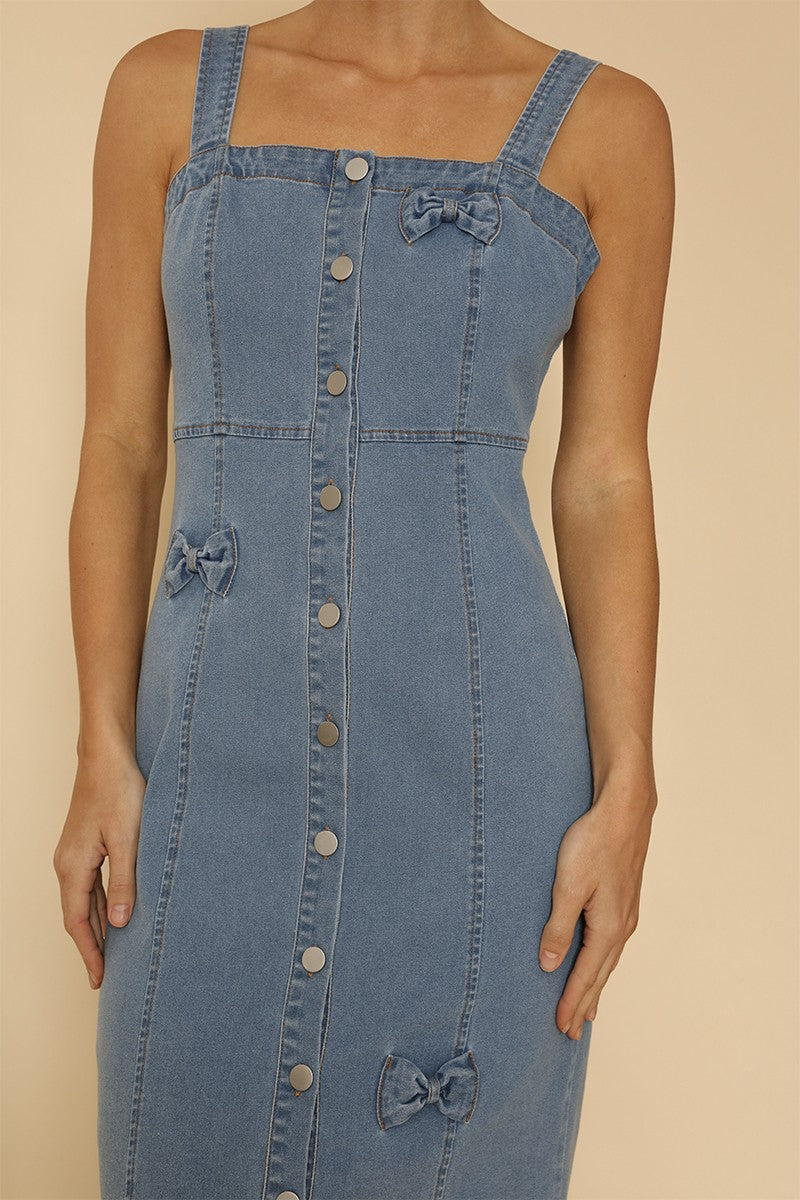 Miss Sparkling | Denim Dress with Bow Detailing