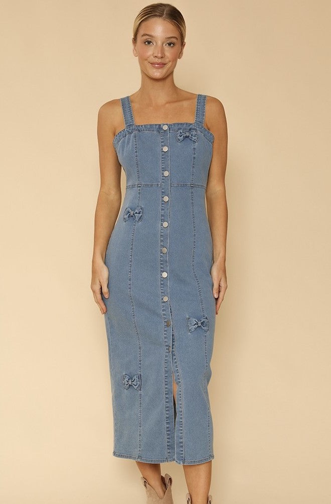 Miss Sparkling | Denim Dress with Bow Detailing