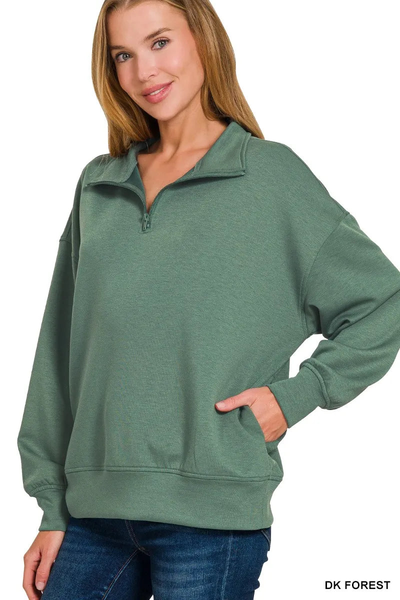 Zenana Scuba Quarter-Zip Sweatshirt