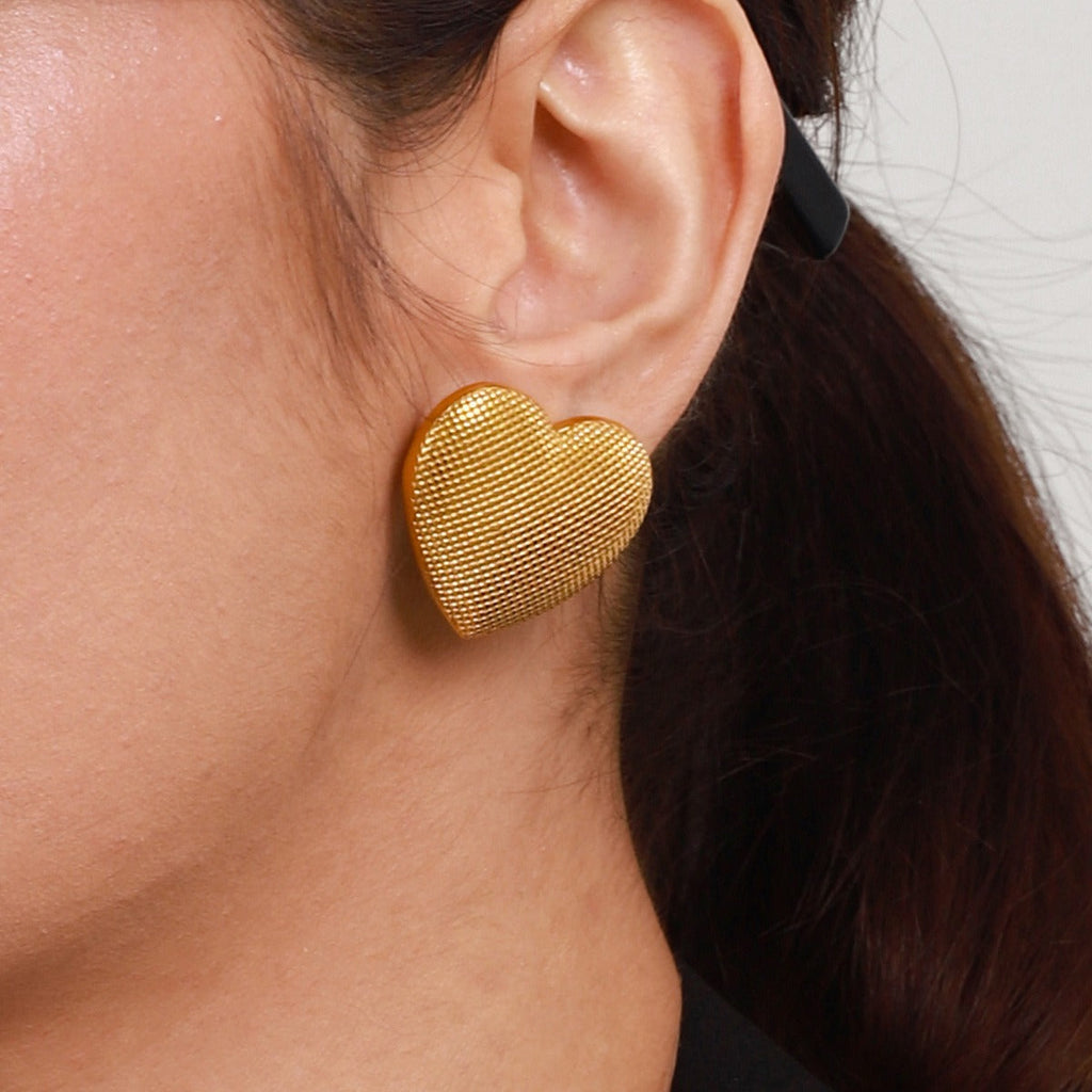 Textured Heart Stud Earrings