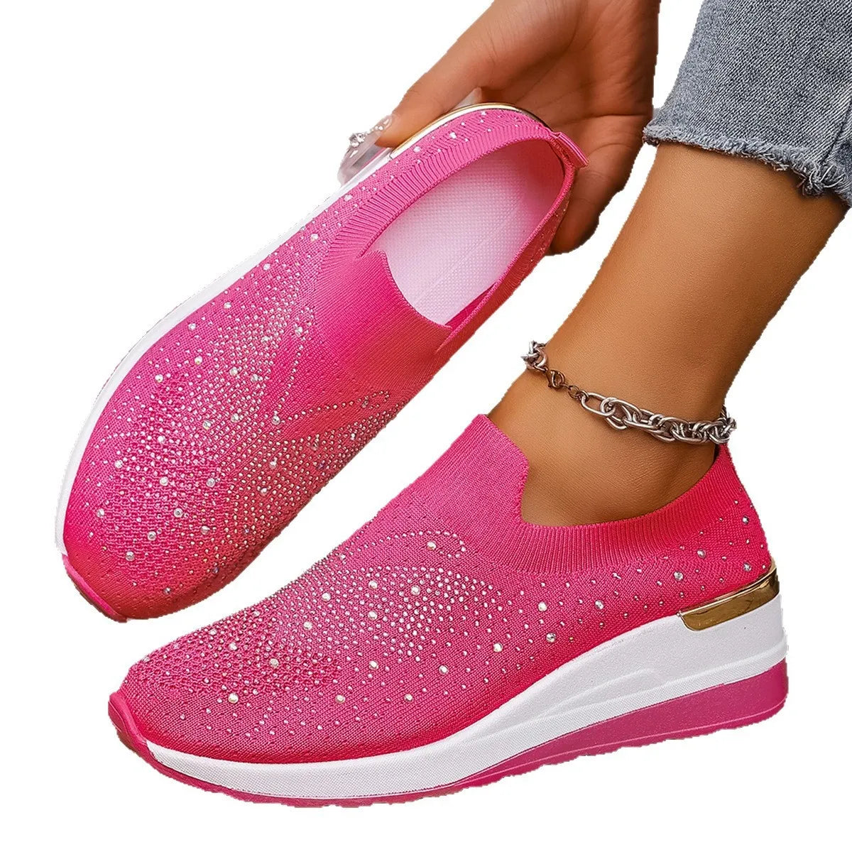Rhinestone Wedge Sneakers