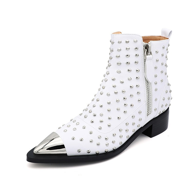 Women's Boots Ankle Boots Women Genuine Leather Autumn Winter Botas Platform Short Booties Female Rivets Studded