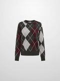 Chunky Knit Sweater - Grey Argyle