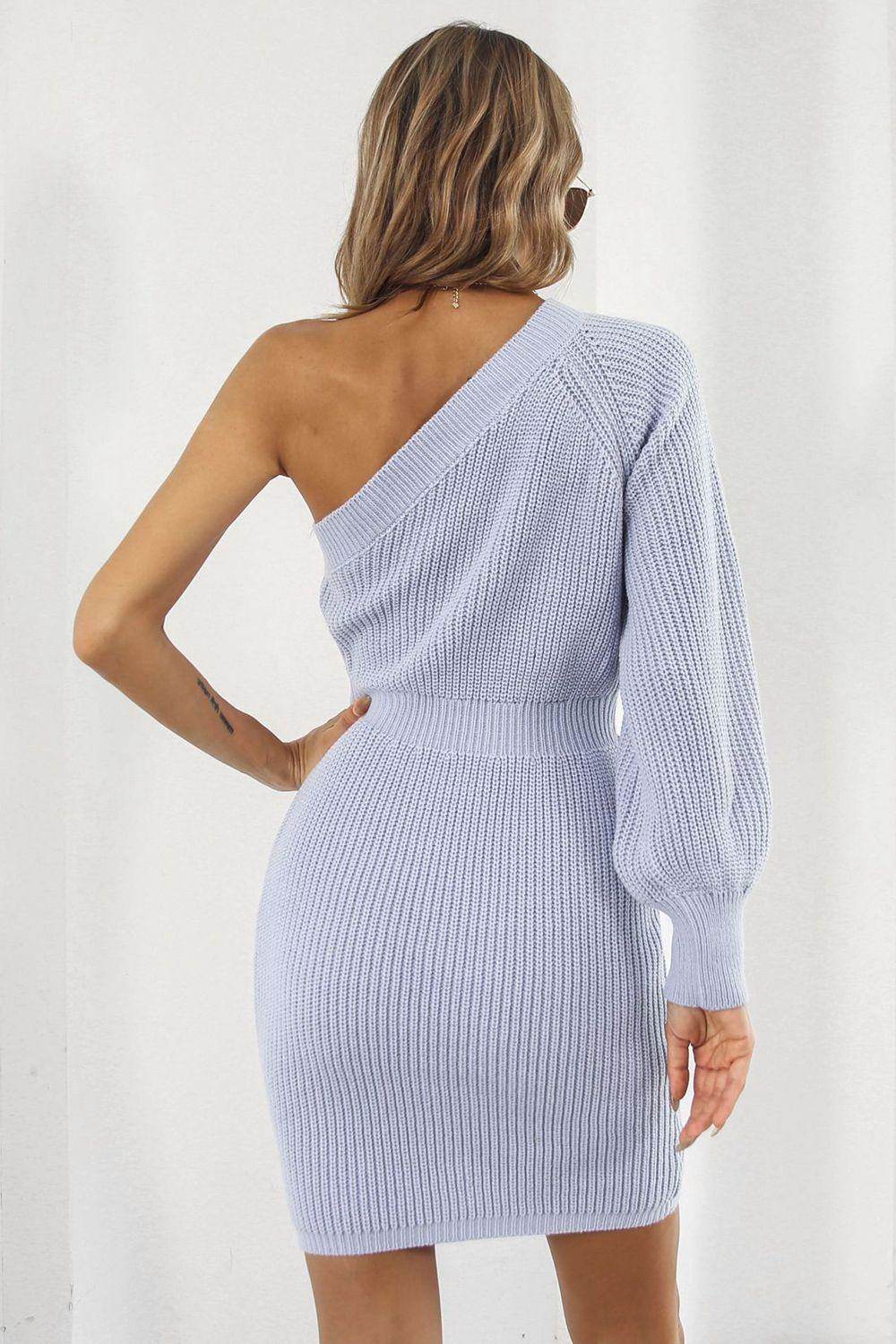 One Shoulder Raglan Sleeve Pencil Sweater Dress for Women