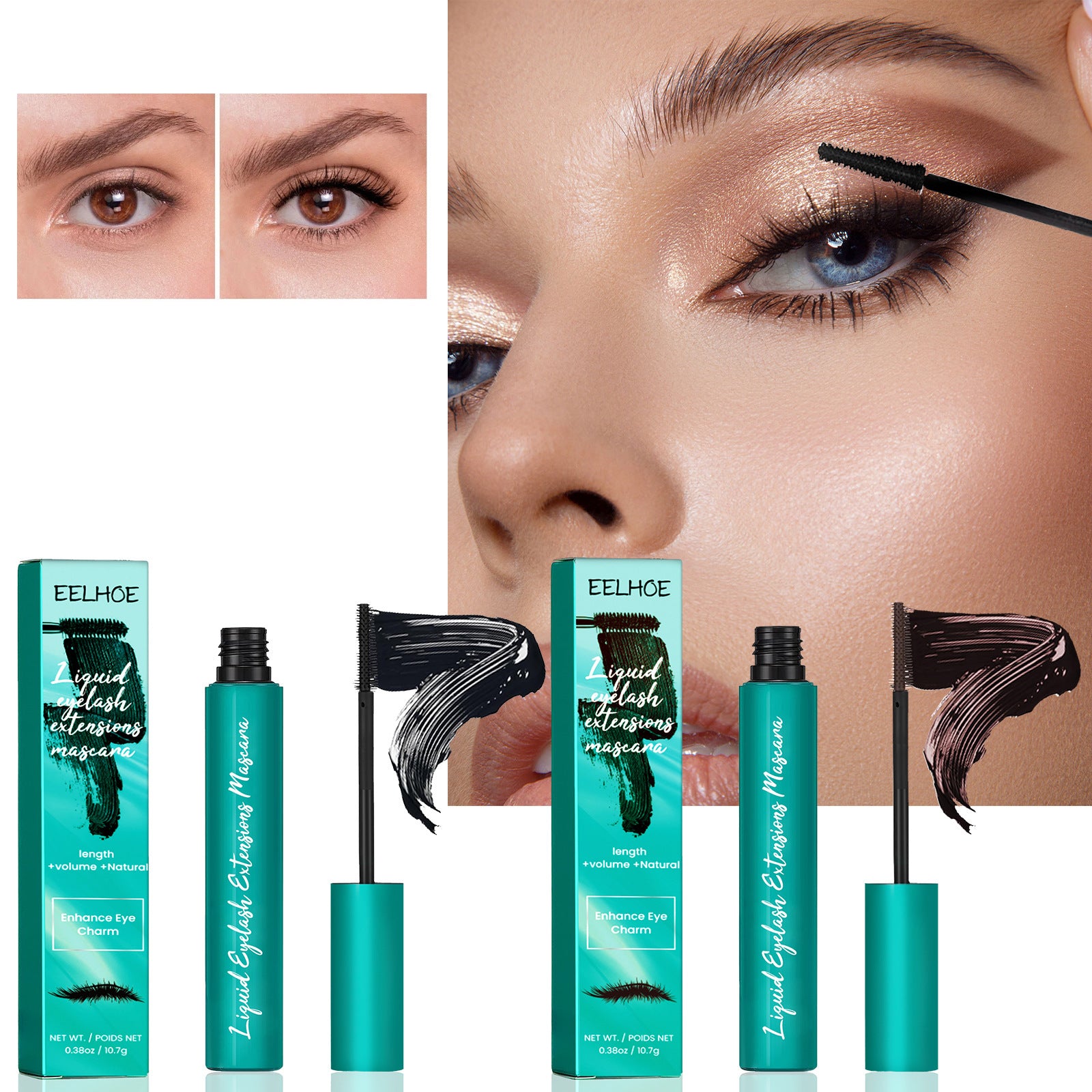 EELHOE Mascara Cream (Black), Slim And Thick Curling, Waterproof And Sweatproof Lengthening, No Caking And No Smudging