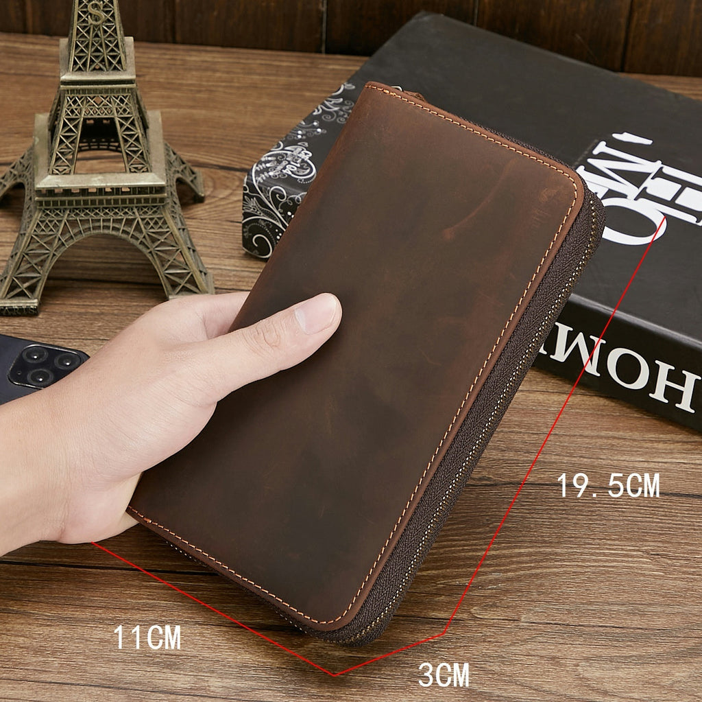 Retro Hand Zipper Men's Leather Wallet