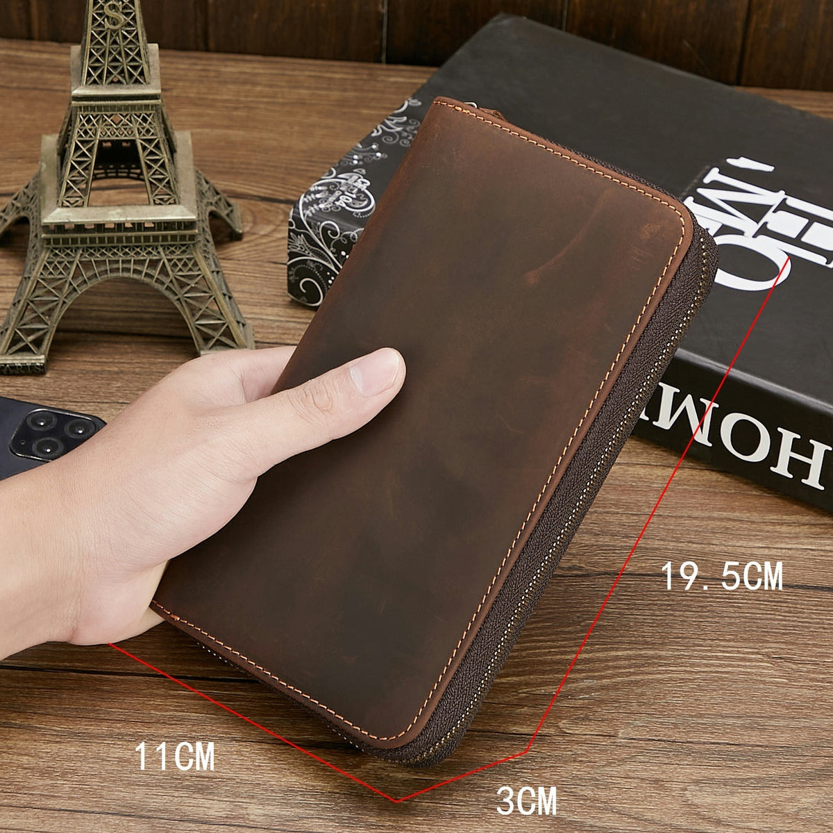 Retro Hand Zipper Men's Leather Wallet