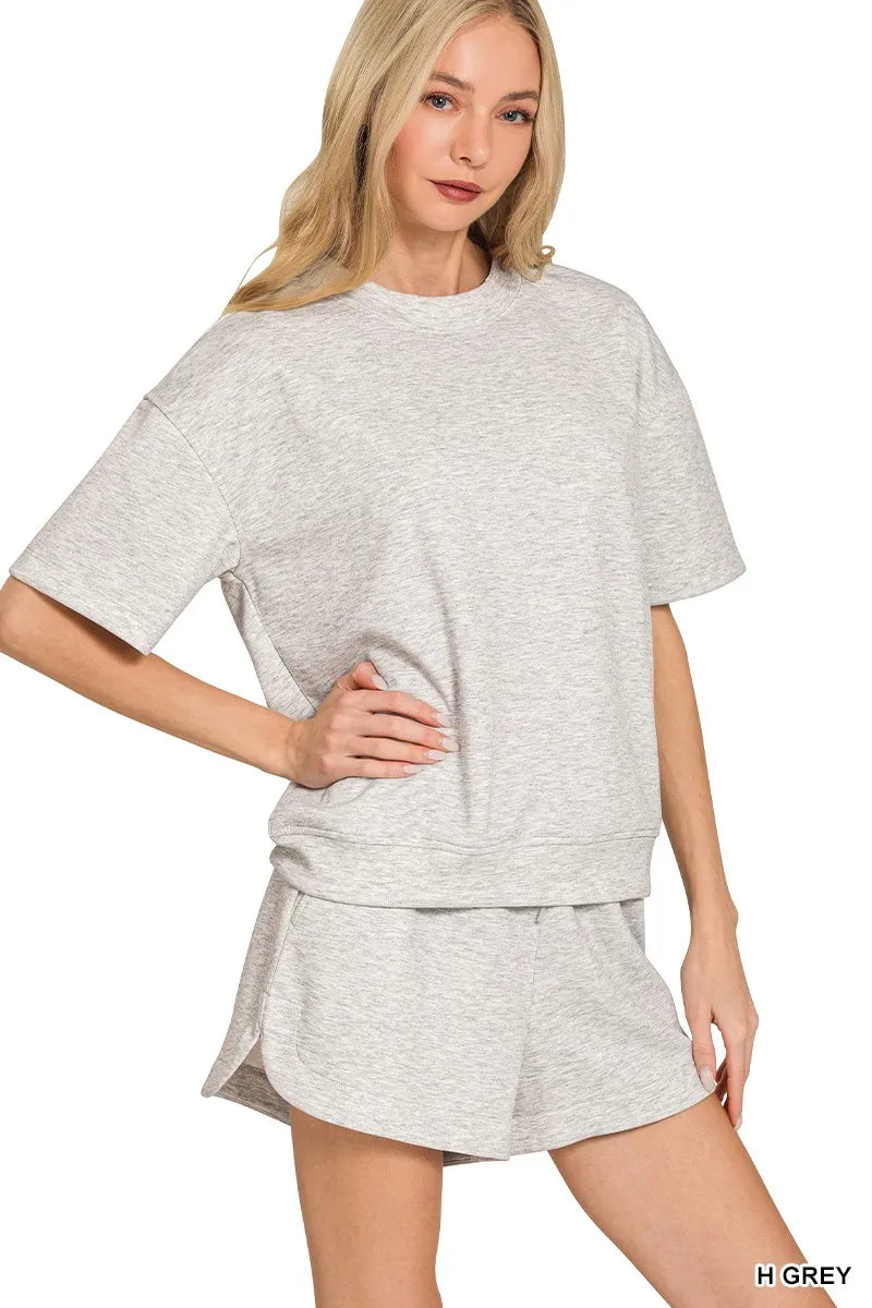 Zenana Scuba Short Sleeve Top & Shorts Set