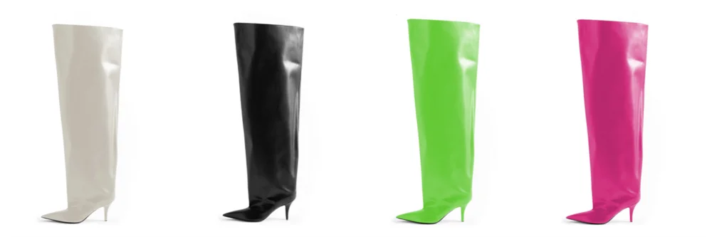 New Brand Europe America Pointed Sleeve Thigh Boots Fashion Big Tube Thin High Heels Ladies Knee Length Women's Boots Black