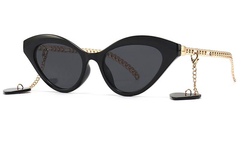 Sunglasses women cat eye gold brown vintage ladies sun glasses uv400 chain decoration female birthday gifts