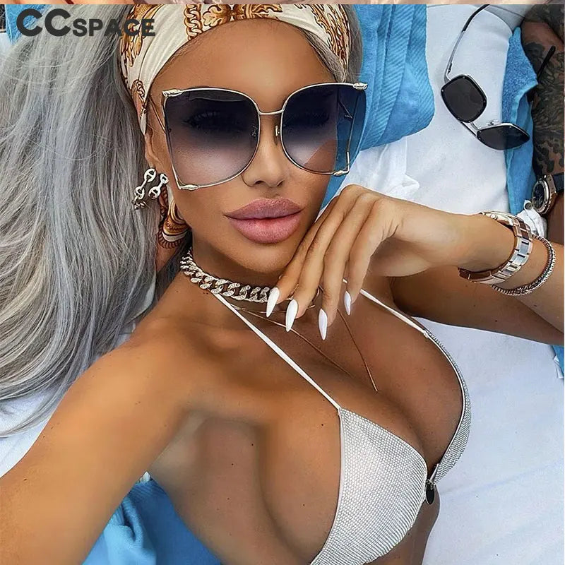 Oversize Square Sunglasses Women Metal Frame Fashion Luxury Hollow Frame Brand Sunglasses Female Gradient Shades