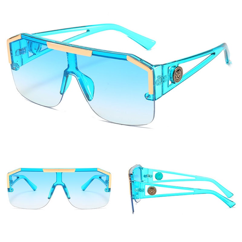 Oversized Square Sunglasses Men Women Vintage Metal Big Frame Semi-Rimless One Lens Sun Glasses UV400