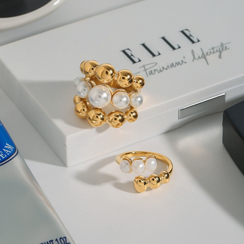18K Gold Round Pearl Inlaid Ring