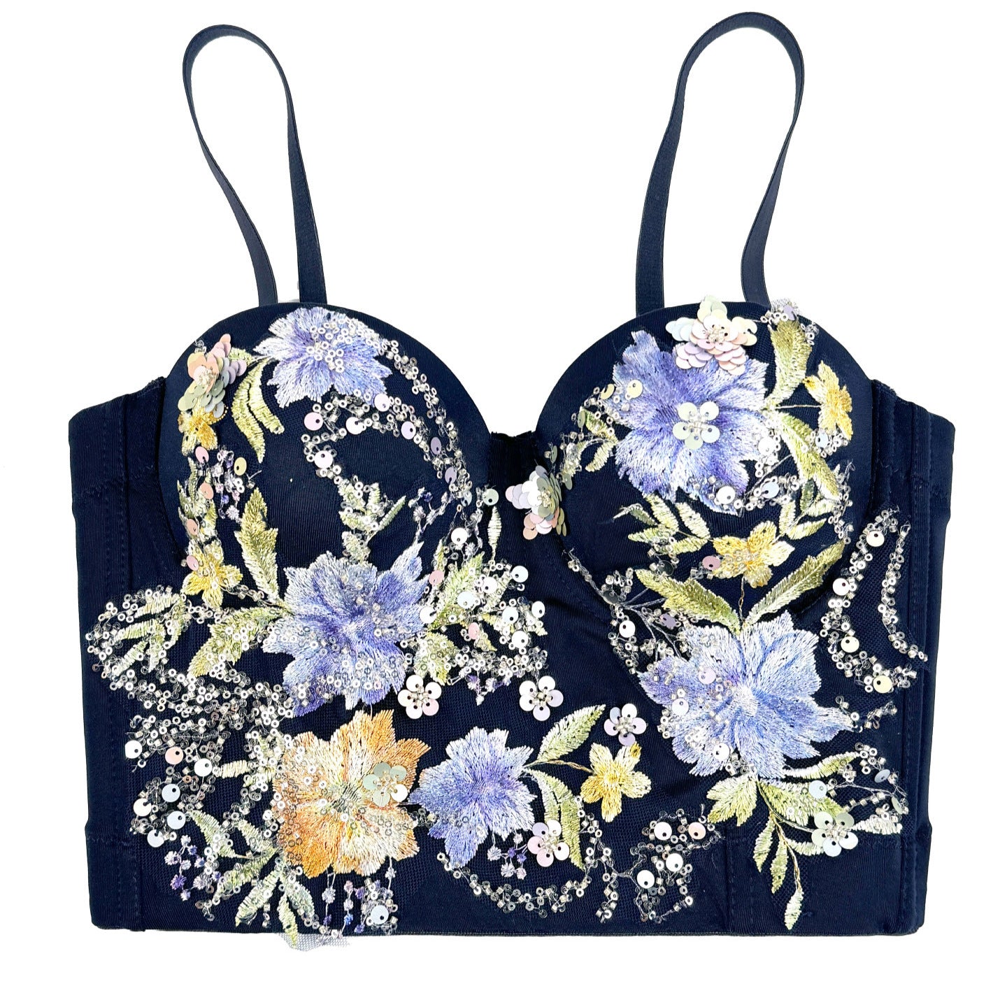 Handmade Embroidered Beaded Strapless Corset Vintage Outerwear Fitted Boned Top for Women