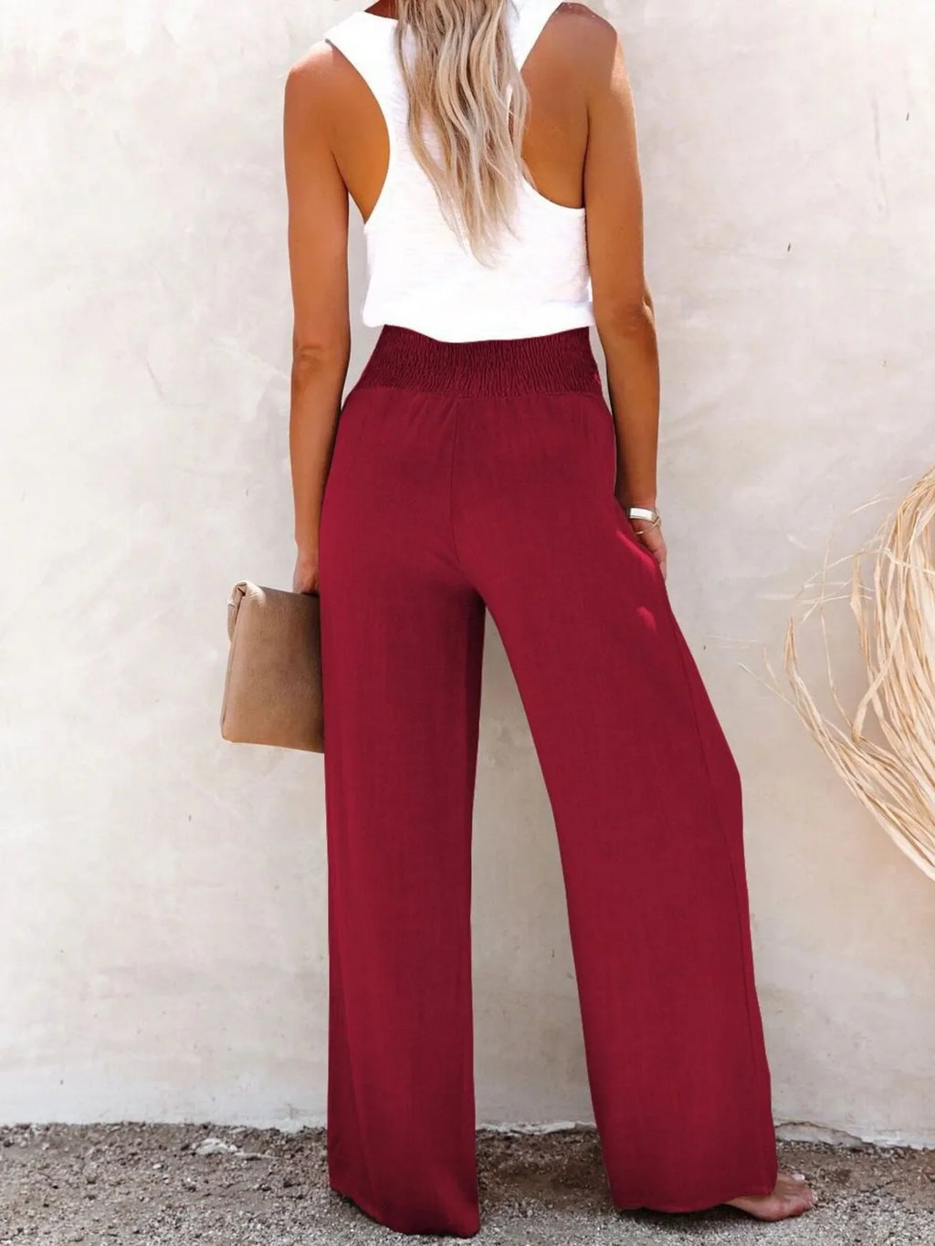 Full Size High-Waisted Textured Wide Leg Pants Plus Size