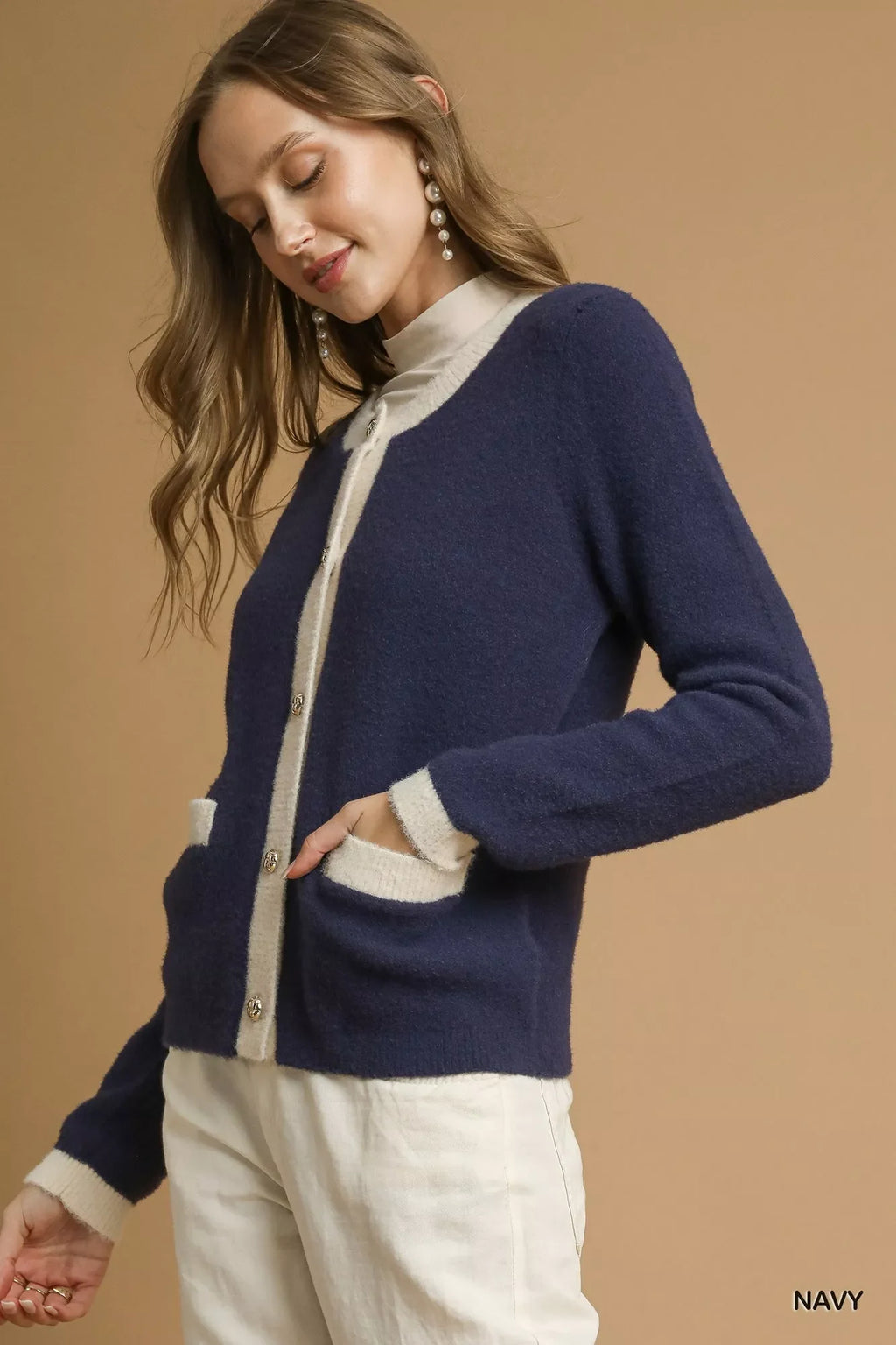 Umgee Two-Tone Button Front Cardigan