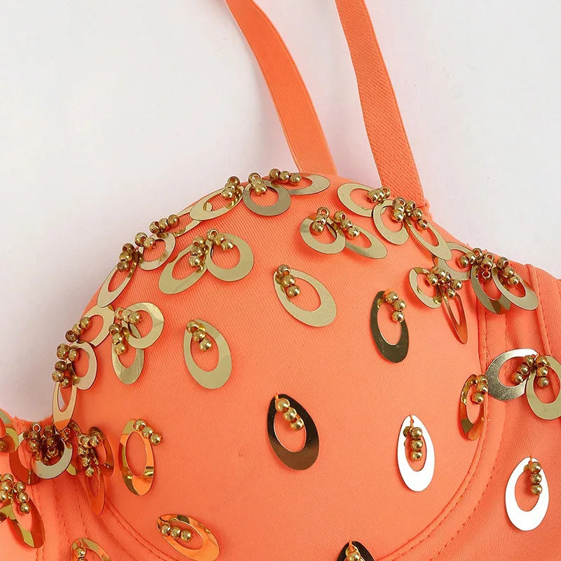 Hot Sale Luxury Sexy Design Beading Corset Crop Tops for Women Solid Camis