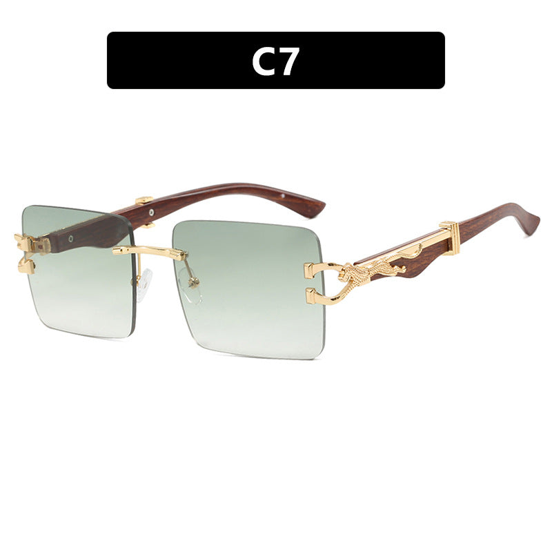 Wooden frameless square UV resistant high-end sunglasses, internet famous Instagram leopard slimming sunglasses