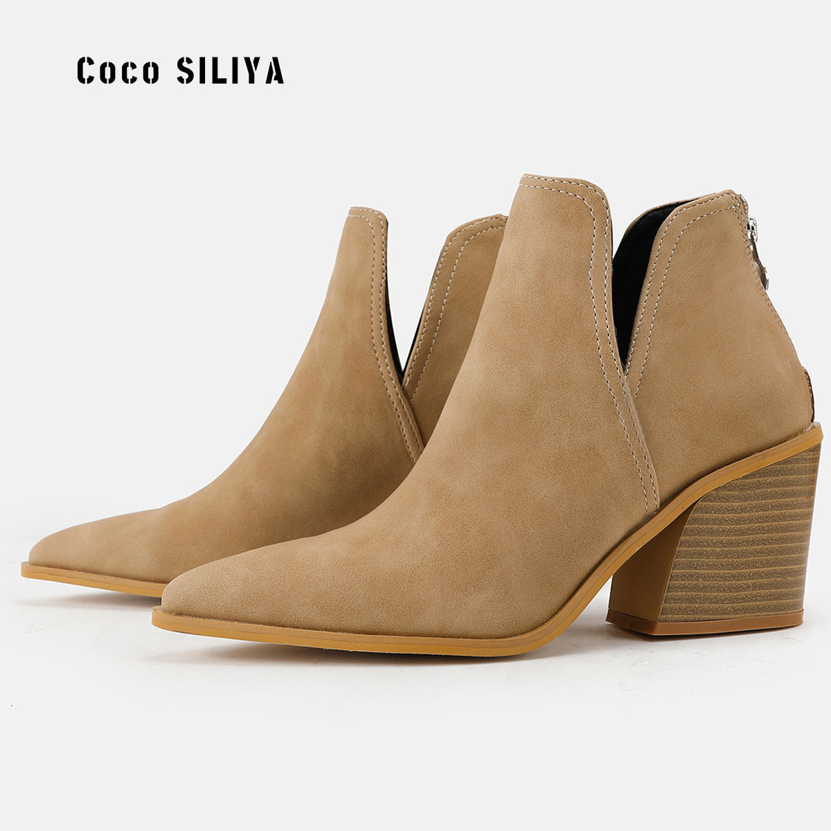 Leopard Short Boots Female Spring And Autumn New High-Heeled Martin Boots Thick With Pointed And Bare Boots