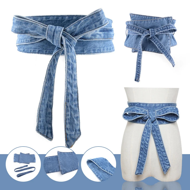 The Denim Peplum Cinch Belt — Dark Wash