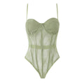 Green mesh fishbone corset tight waist bodysuit camisole top
