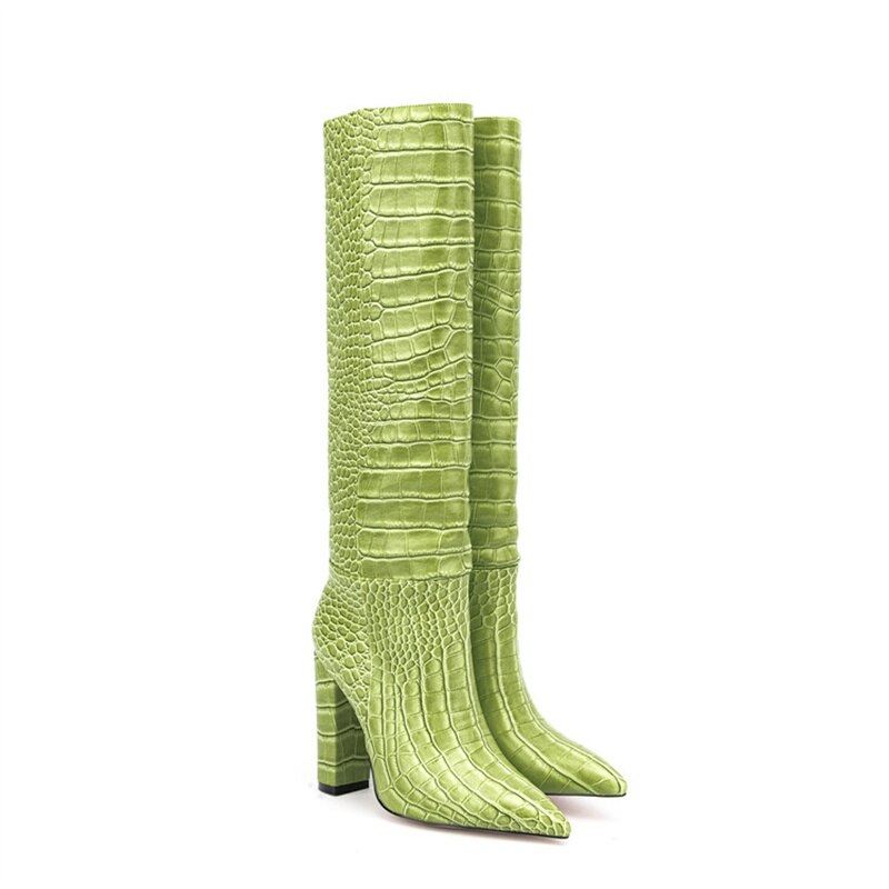 Luxury Pointed Toe Knee High Boots Women's Heels