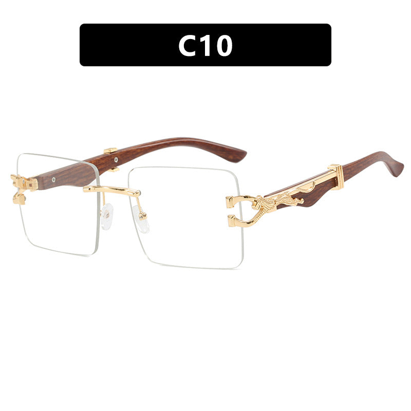 Wooden frameless square UV resistant high-end sunglasses, internet famous Instagram leopard slimming sunglasses