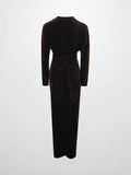 Velour Wrap Tie Maxi Dress-Brown